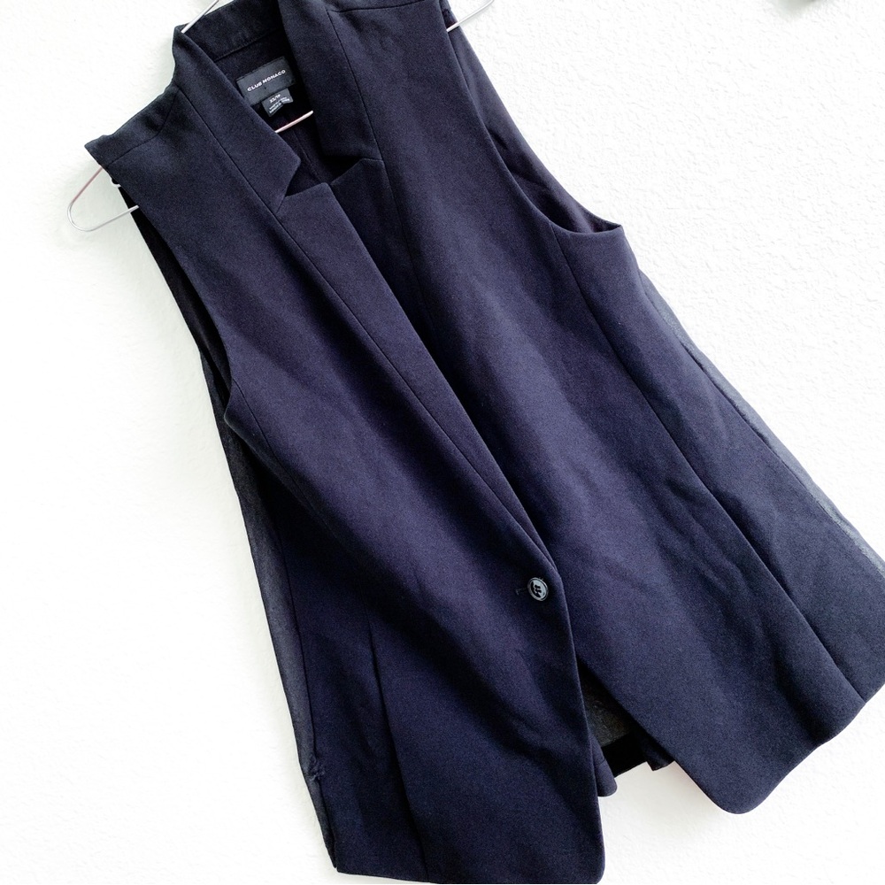 CLUB MONACO black vest XS sleeveless jacket one button classy tuxedo style